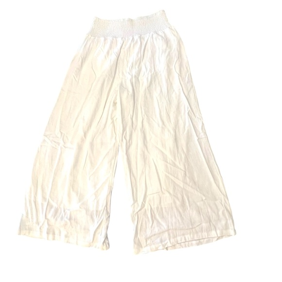 NWT ANRABESS Linen Blend Wide Leg Pants Women M White Crop Smocked Waist Flowy - Picture 16 of 16